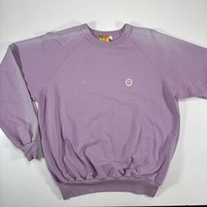 BIG BUD PRESS Crew‎ Sweatshirt in Faded Grape Embroidered Smiley Face Large